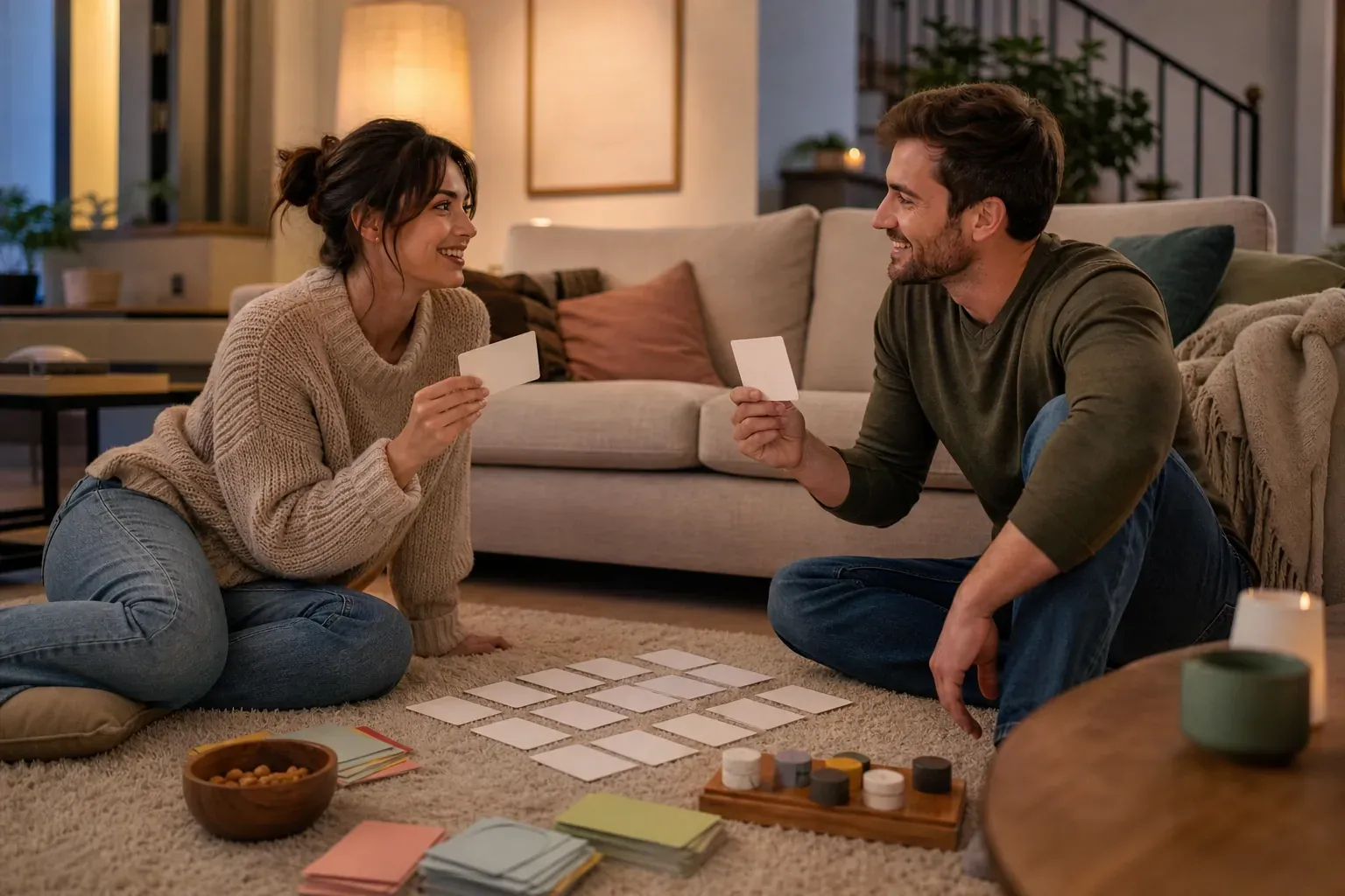 A couple choosing an activity together from a shortlist