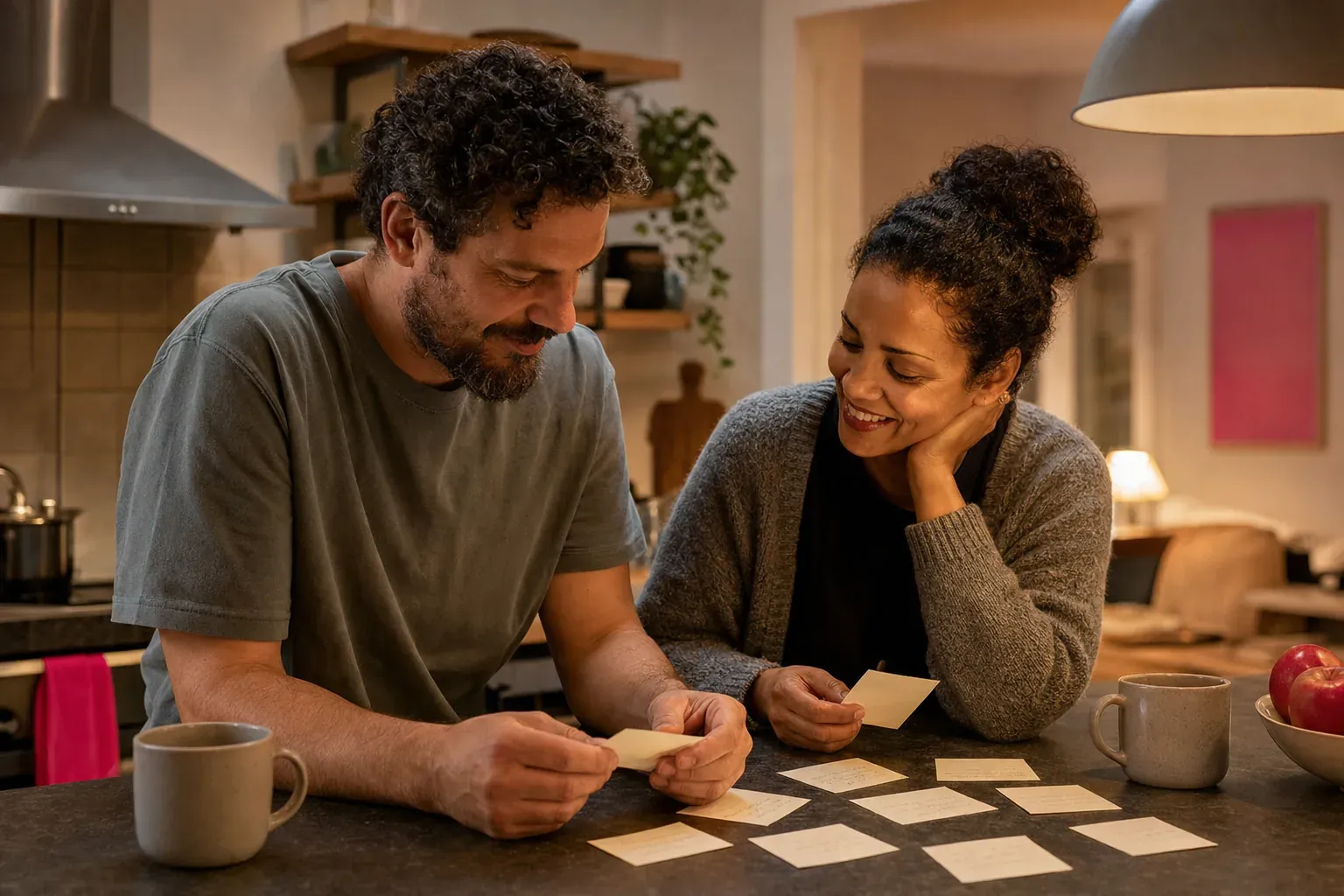 Couple choosing simple bonding activities together at home